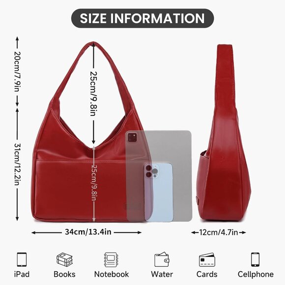 Red Faux Leather Shoulder Tote Bag for Women with 3 Pockets, Stylish & Versatile - Picture 3 of 6